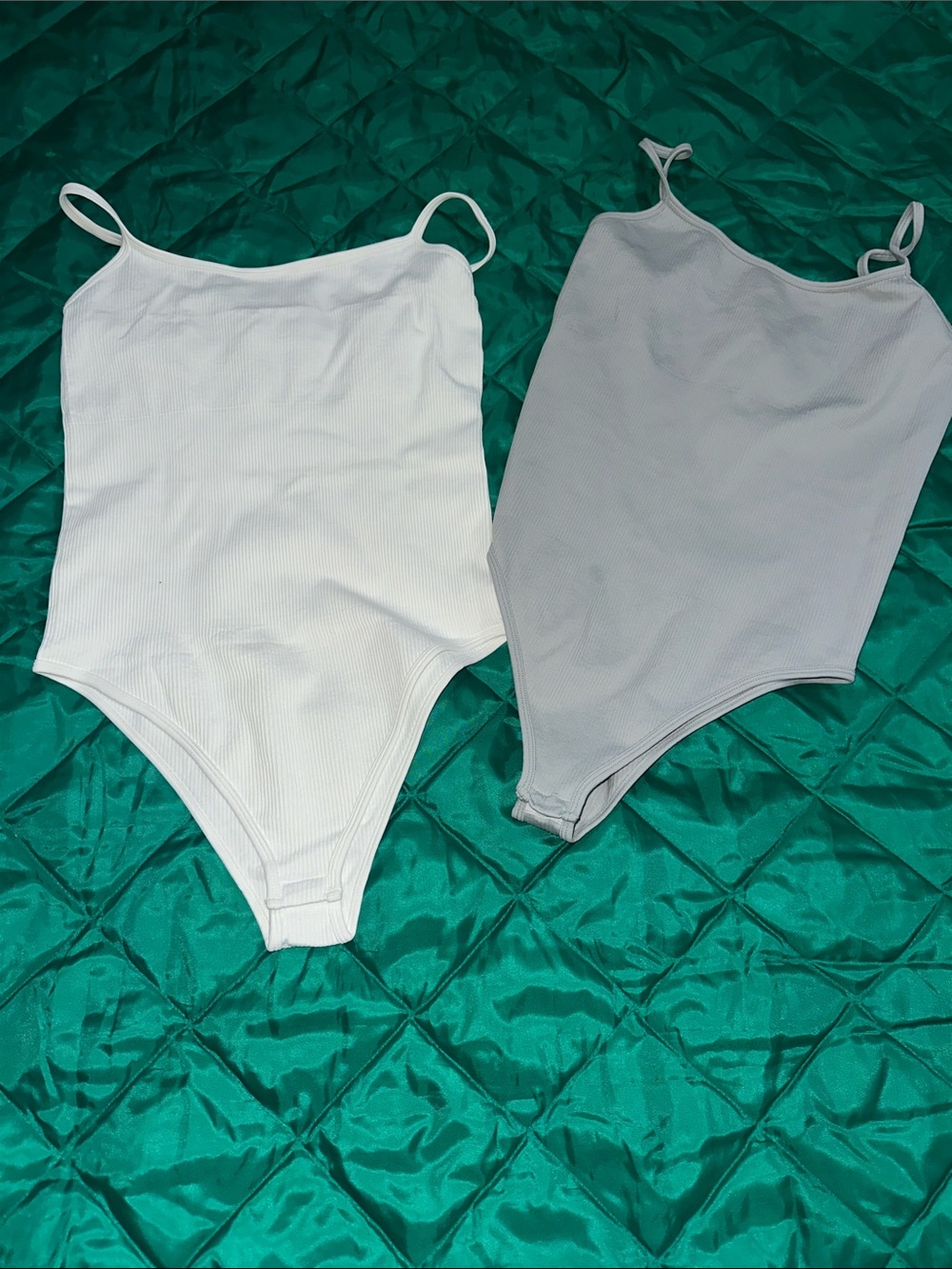 Ribbed One-Piece Bodysuit - White and Light Gray